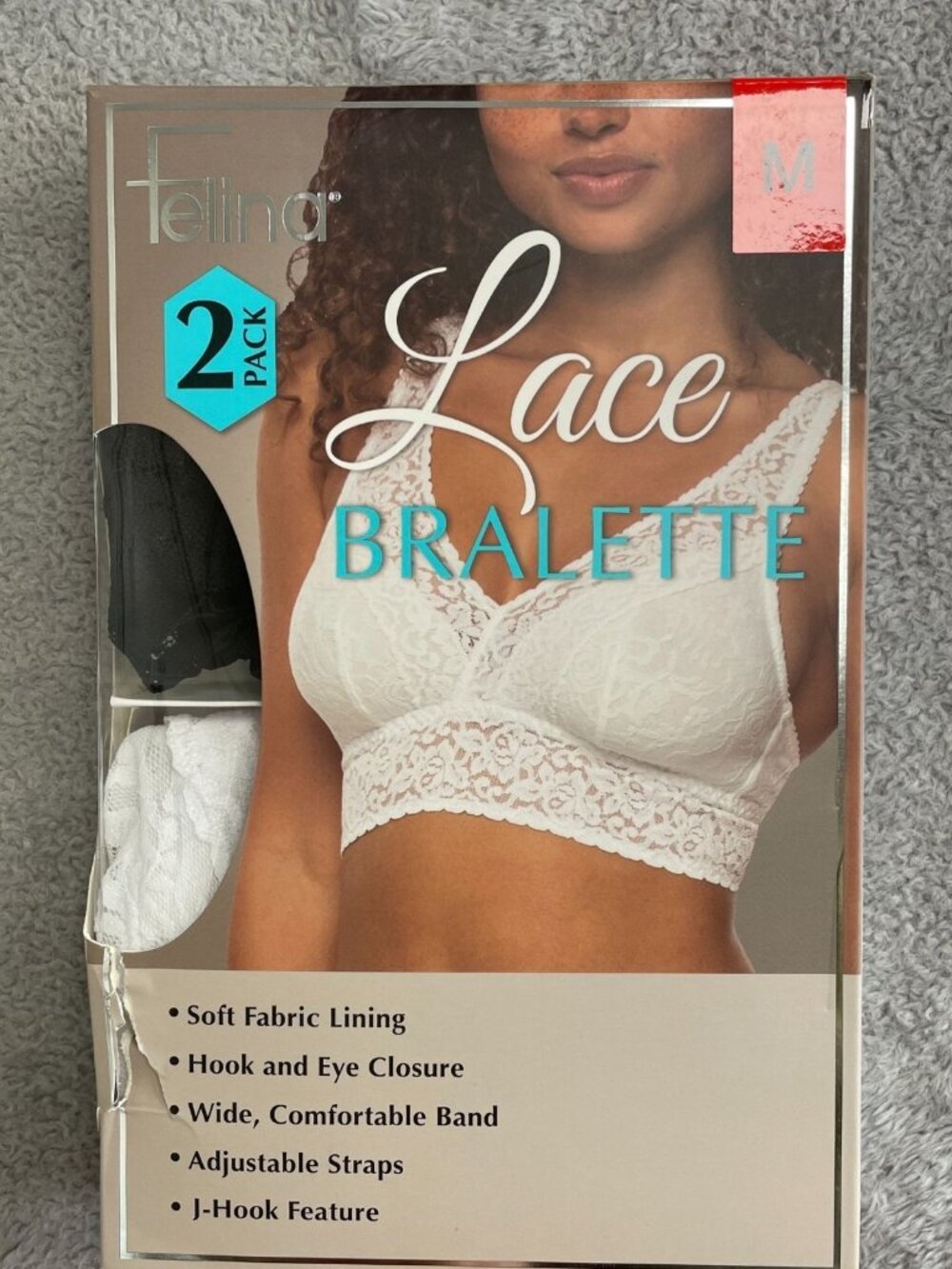 Felina 2-Pack Lace Bralette Medium Adjustable Straps Black & White (NWT)